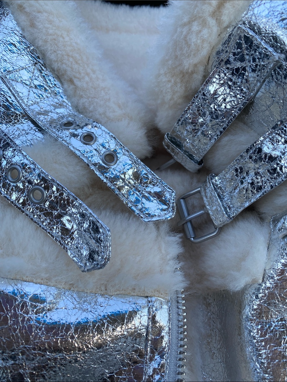 Blank NYC Metallic Silver Faux-Shearling Bomber Jacket - Picture 8 of 14